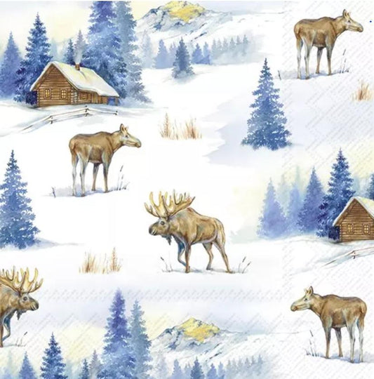 Christmas Elk Cabin Woods Wilderness Paper Napkin - Luncheon Size