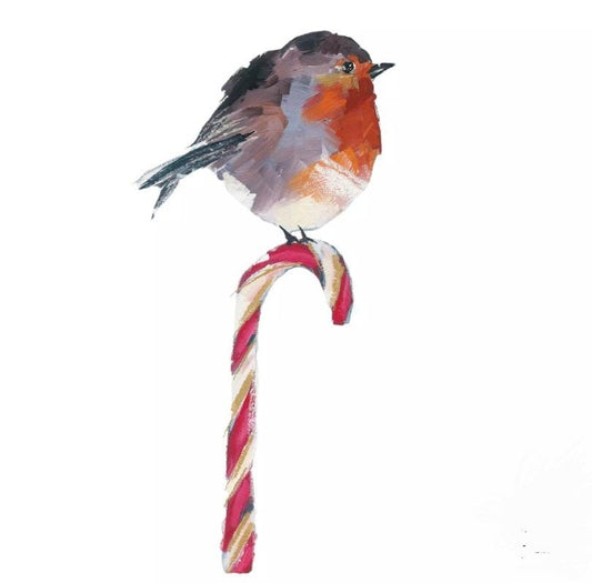 Christmas Robin Bird Candy Cane Paper Napkin - Cocktail Size