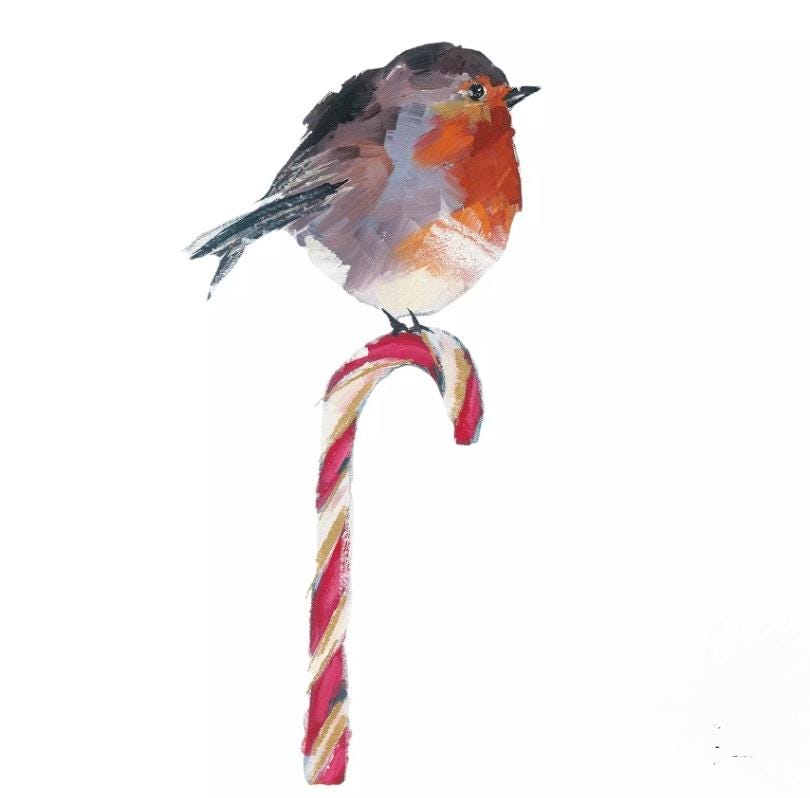 Christmas Robin Candy Cane Paper Napkin - Luncheon Size