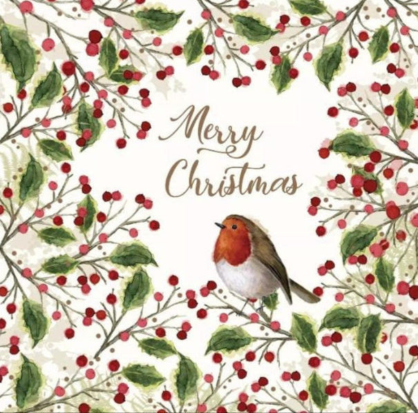 Merry Christmas Bird Paper Napkin - Cocktail Size