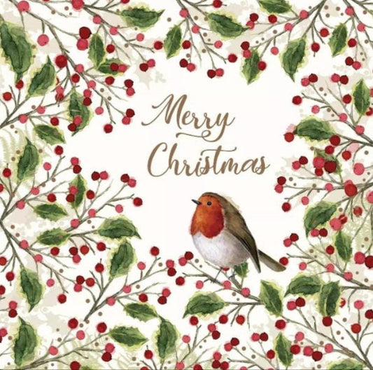 Merry Christmas Bird Paper Napkin - Cocktail Size