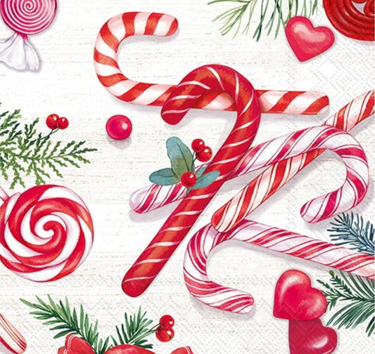 Candy Cane Paper Napkin - Cocktail Size