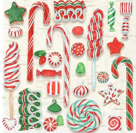 Vintage Candy Canes Peppermint Paper Napkin - Cocktail Size