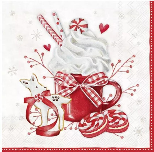 Christmas Hot Cocoa Peppermint Cookies Paper Napkin - Luncheon Napkin