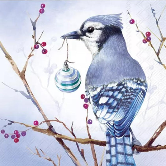 Christmas BluJay Bird Ornament Paper Napkin - Luncheon Size