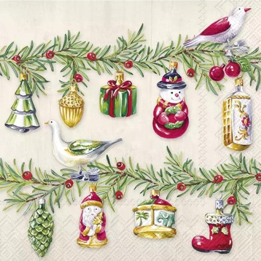 Christmas Garland & Ornaments Paper Napkin - Luncheon Size