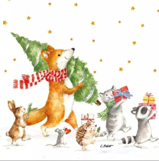 Christmas Animal Party Fox Paper Napkin - Cocktail Size