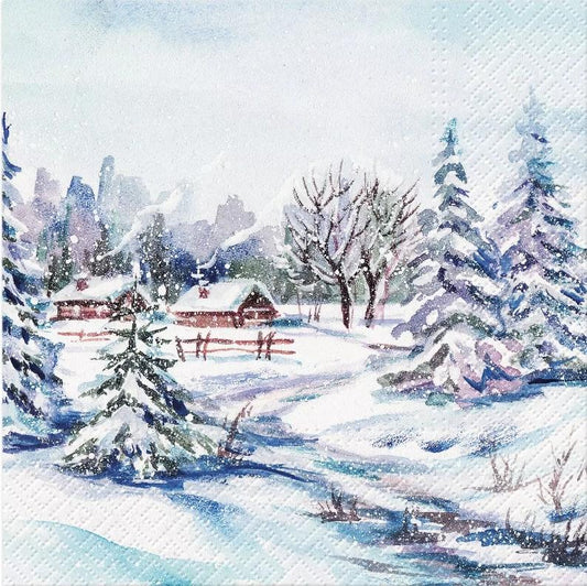 Christmas Farm Snowy Winter Scene Paper Napkin -Luncheon Size