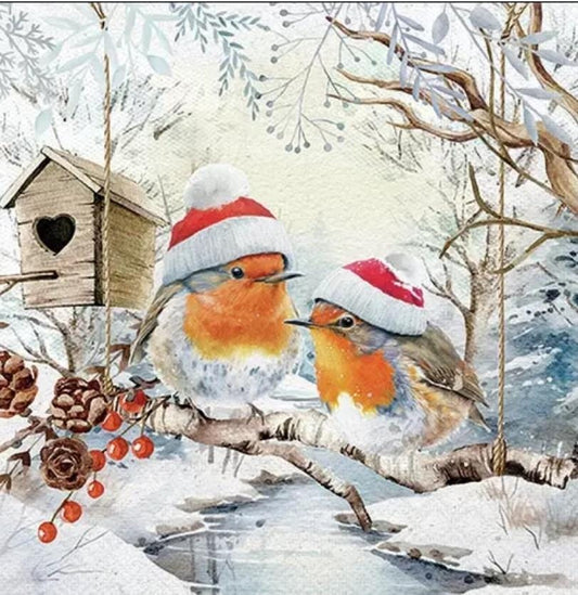 Santa Robin Birds Paper Napkin - Luncheon