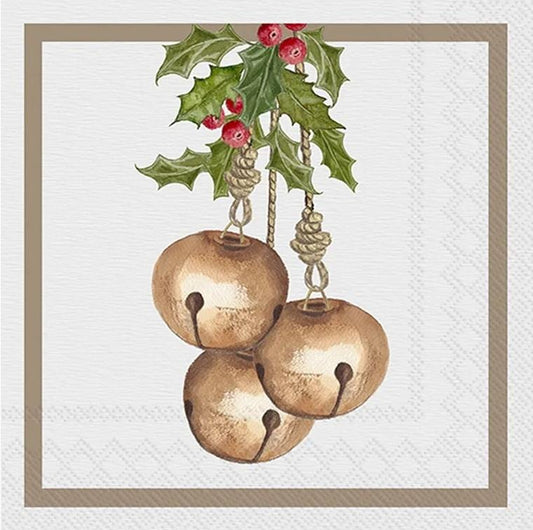 Christmas Jingle Bells Paper Napkin - Cocktail Size