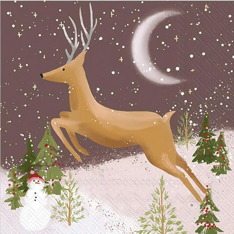 Christmas Reindeer Prancing Paper Napkin - Cocktail Size
