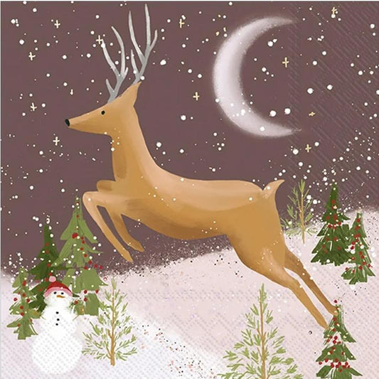 Christmas Reindeer Prancing Paper Napkin - Cocktail Size