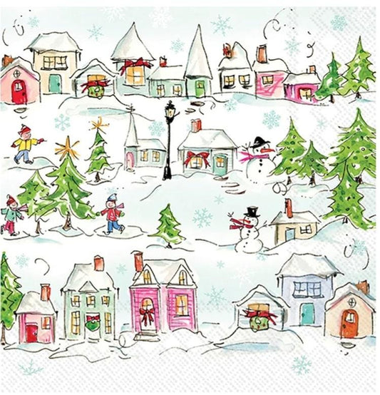 Snowman Christmas Village  Paper Napkin - Cocktail Size