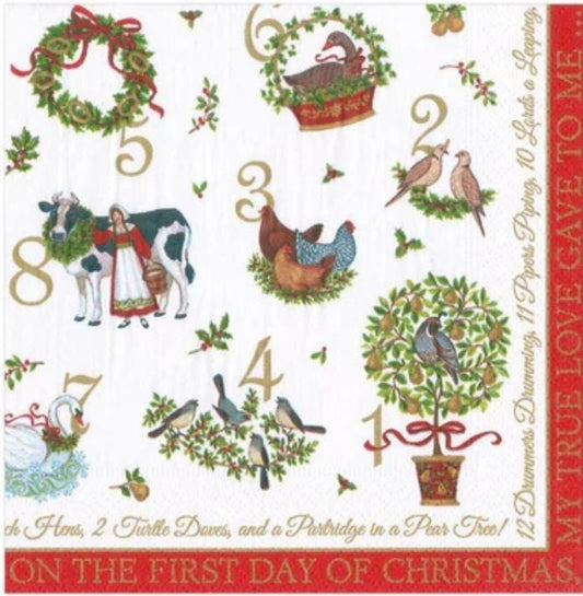 Twelve Days of Christmas Paper Napkin - Cocktail Size