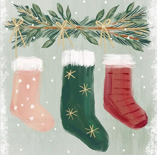 Christmas Stockings Paper Napkin - Cocktail Size