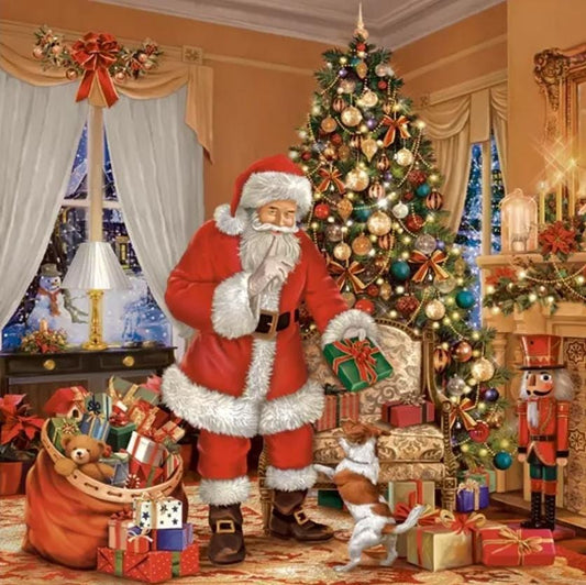 Santa at the Fireplace Paper Napkin - Luncheon Size