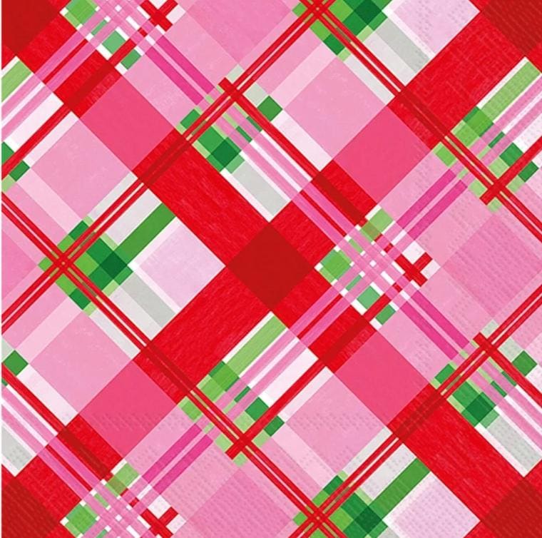 Christmas Candy Cane Plaid Paper Napkin - Cocktail Size