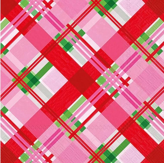 Christmas Candy Cane Plaid Paper Napkin - Cocktail Size