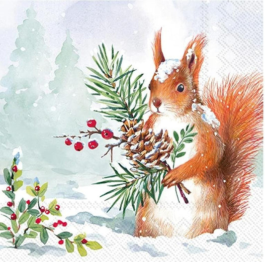 Christmas Squirrel Paper Napkin - Cocktail Size