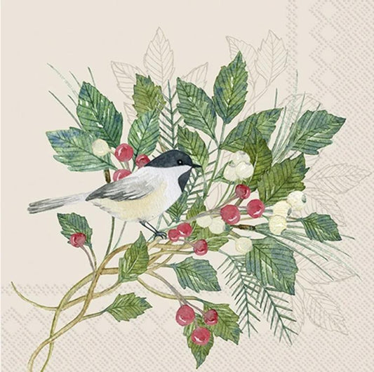 Christmas Bird Paper Napkin - Cocktail Size