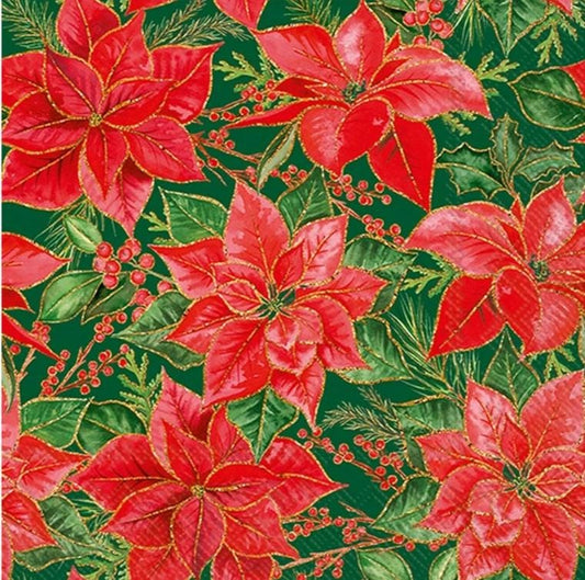 Poinsettia Paper Napkin  - Cocktail Size