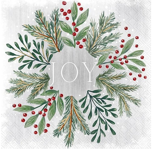 Joy Wreath Christmas  Poinsettia Napkin - Cocktail Size