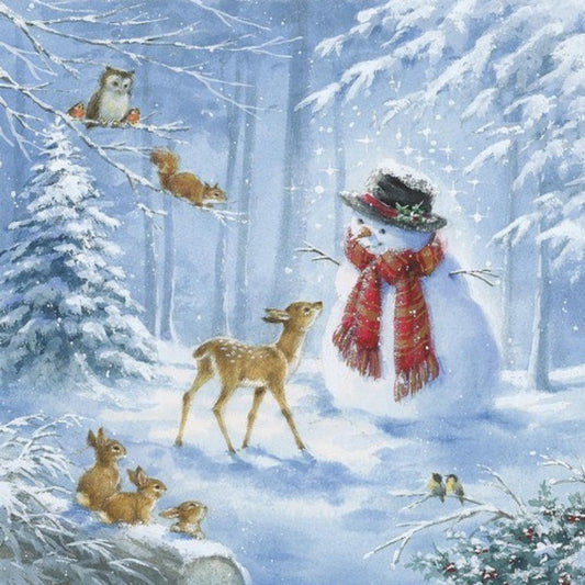 Snowman Animals Forest Owl Birds Rabbits Deer Paper Napkin - Luncheon Size