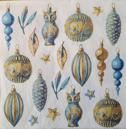 Christmas Owl Peacock Ornaments Paper Napkin - Luncheon Size
