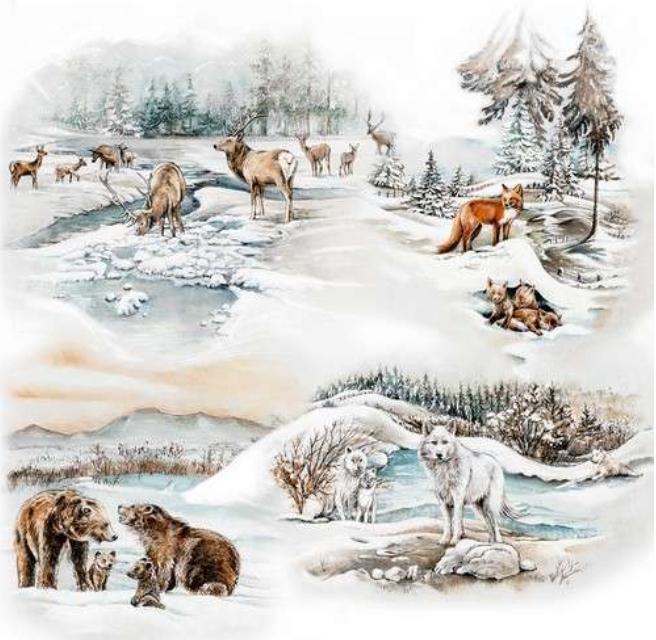 Wolf Bear Fox Winter Animals Paper Napkin - Luncheon Size