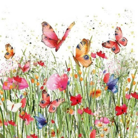 Butterflies Meadow  Flowers Paper Napkin - Luncheon Size