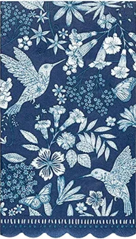 Blue Hummingbird Bird Floral Paper Napkin - Guest Size