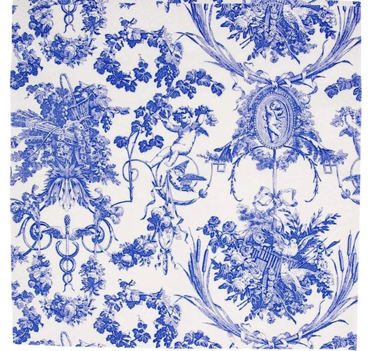 Blue Toile Angel Floral  Paper Napkin - Cocktail Size