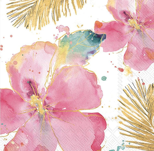 Tropical Flowers Watercolor Paper Napkin - Cocktail Size