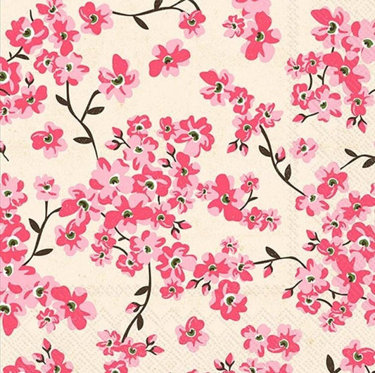 Spring Pink Cherry Blossom Paper Napkin - Cocktail Size