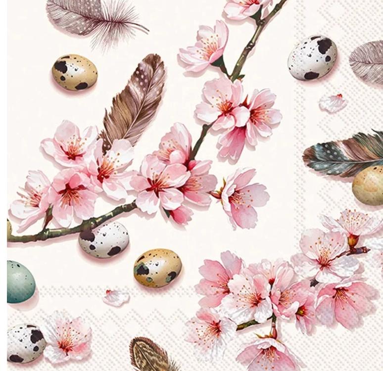 Spring Pink Blossom Feather Eggs Paper Napkin - Cocktail Size