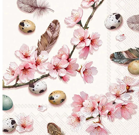 Spring Pink Blossom Feather Eggs Paper Napkin - Cocktail Size