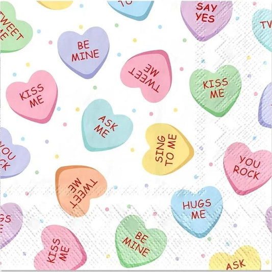 Valentine Conversation Hearts Candy Paper Napkin - Cocktail Size