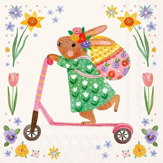 Easter Bunny Scooter Paper Napkin - Cocktail Size