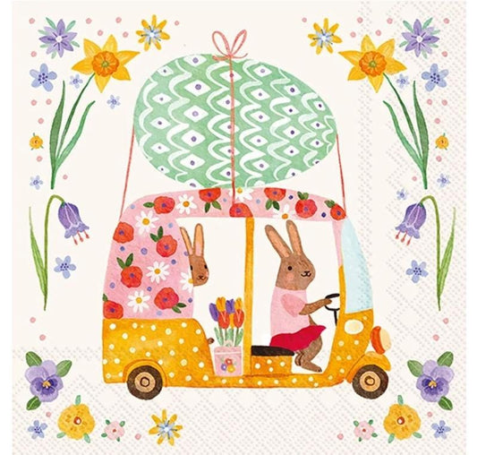 Easter Bunny Family Van Paper Napkin - Cocktail Size