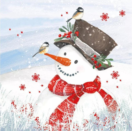 Snowman & Birds Paper Napkin - Luncheon Size
