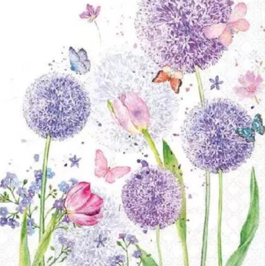 Purple Flower Meadow Paper Napkin - Cocktail Size
