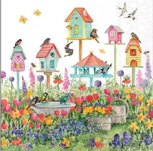 Spring Bird & Birdhouse Paper Napkin - Cocktail Size