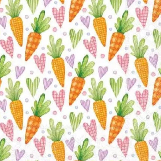 Easter Carrots Hearts Paper Napkin - Cocktail Size