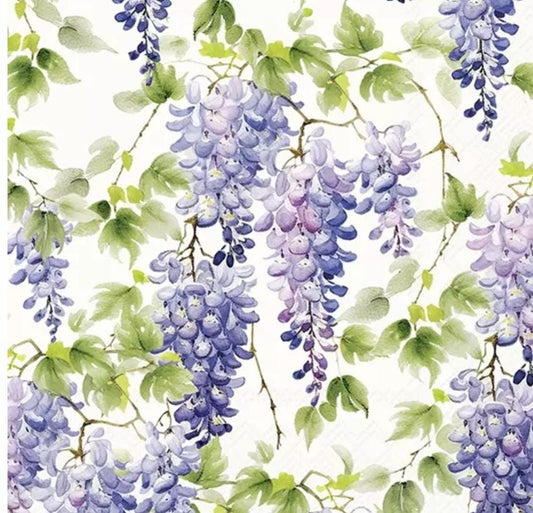 Purple Flowers Wisteria Paper Napkin - Cocktail Size