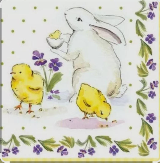 Easter Bunny Chicks Paper Napkin - Cocktail Size