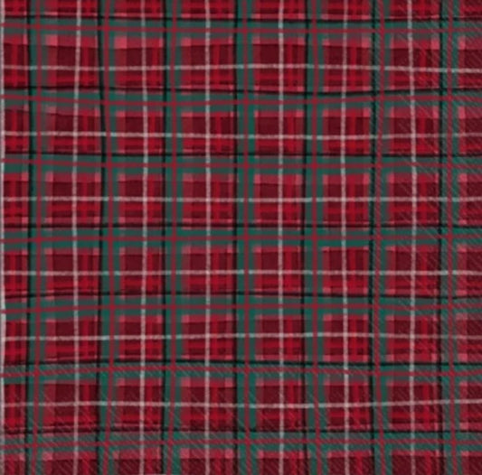Burgundy Red Plaid Paper Napkin - Cocktail Size
