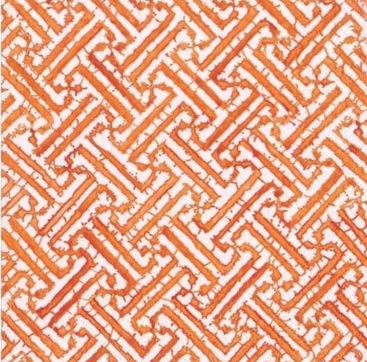 Orange Geometric Pattern Labrynth Paper Napkin - Cocktail Size