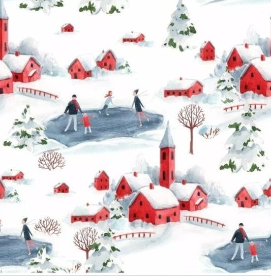 Ice Skating Village Church Christmas Paper Napkin - Luncheon Size