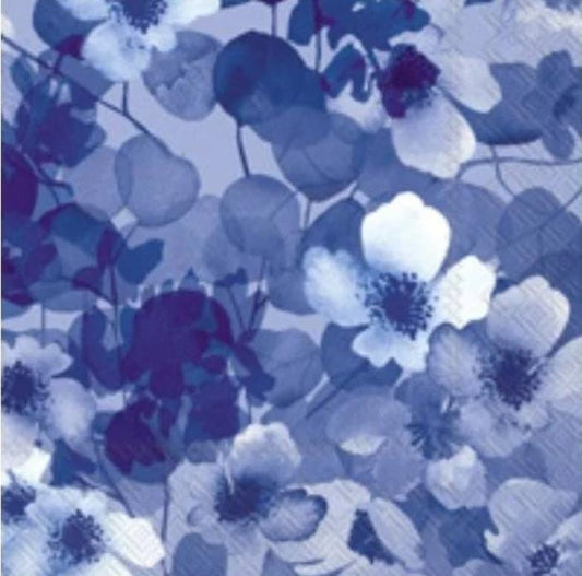 Blue and White Flowers Paper Napkin - Cocktail Size