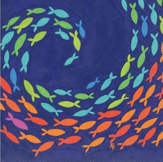Blue Fish School Paper Napkin - Cocktail Size